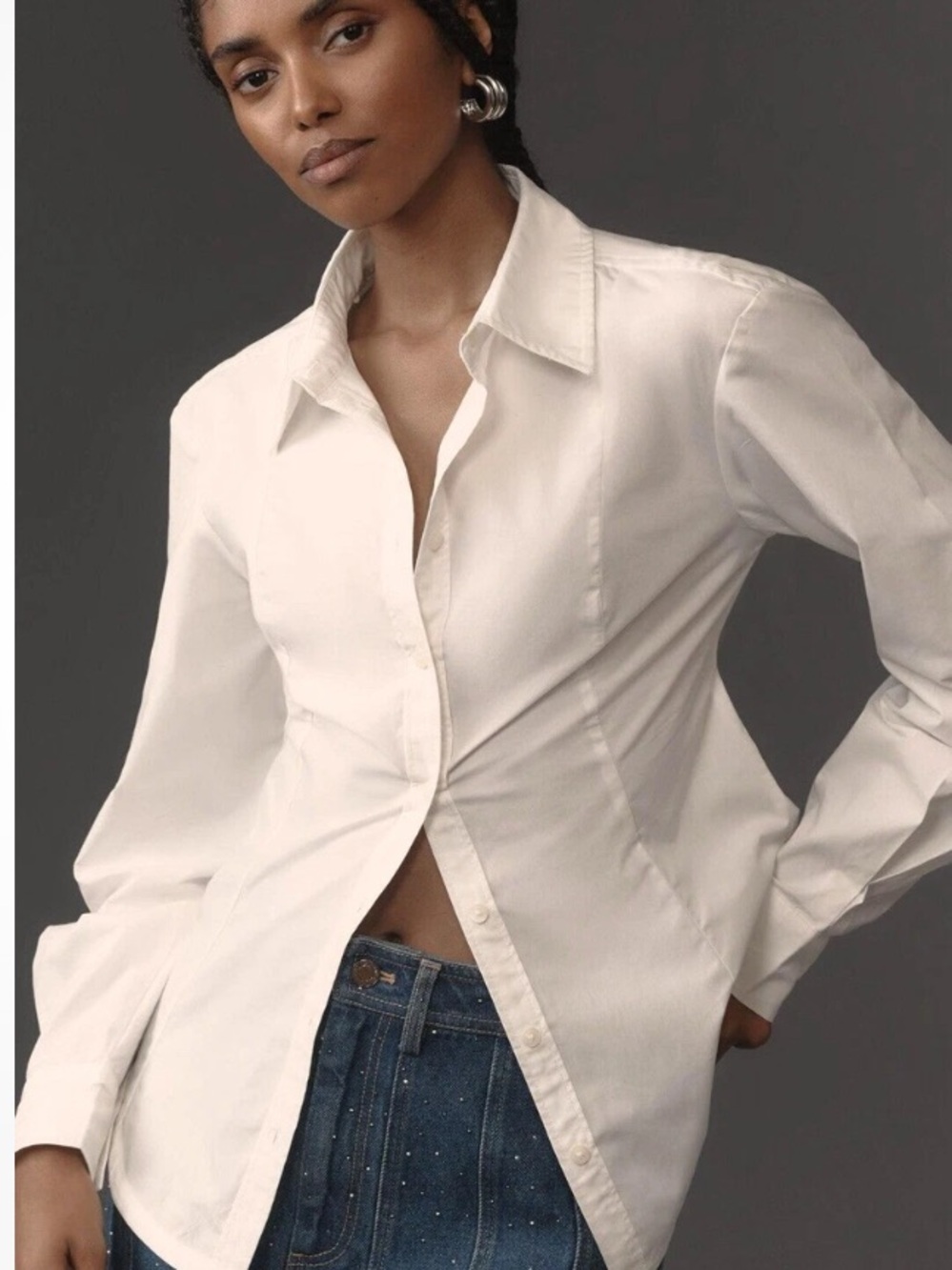 Anthropologie Maeve White Cotton Long Shirt, Size 10